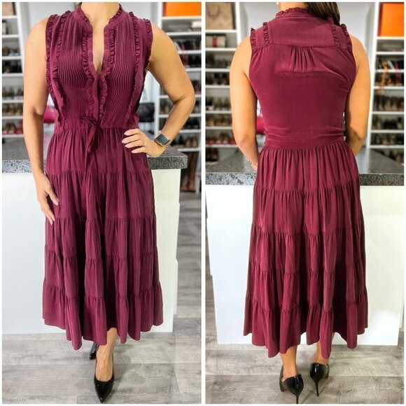 Ulla Johnson Maroon Tiered Sleeveless Midi Dress $690 Pristine! - Picture 4 of 14